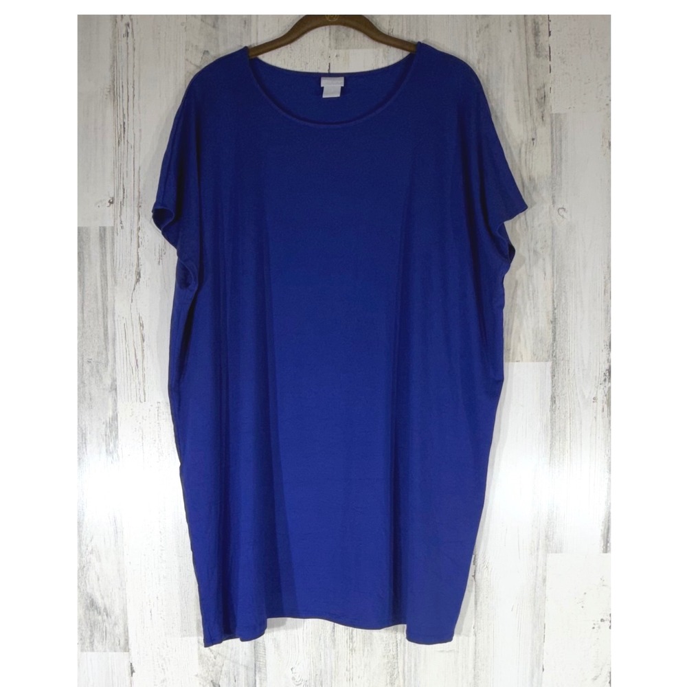 Chicos Tunic Top Size 4 or XXL Royal Blue Rayon Spandex Jersey Knit Stretchy